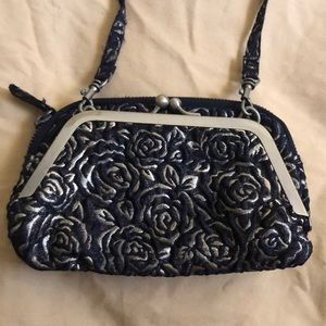 Black gold rose print purse clasp shoulder clutch